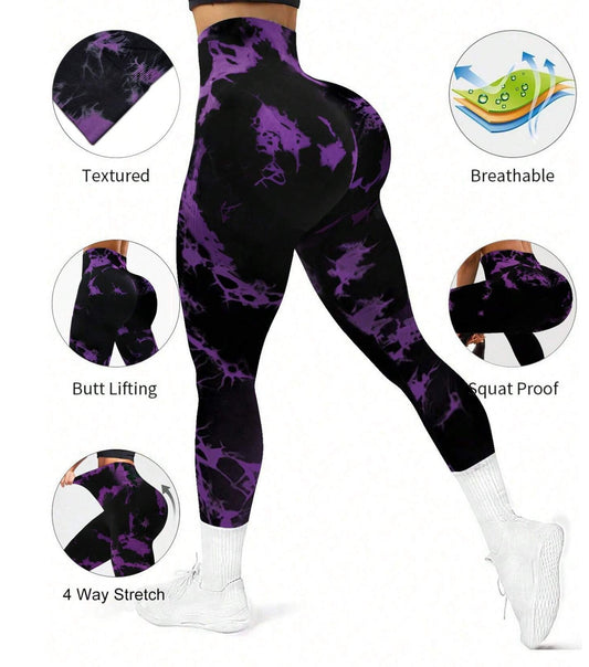 Purple Tie-Dye Sculpt High-Waist Leggings