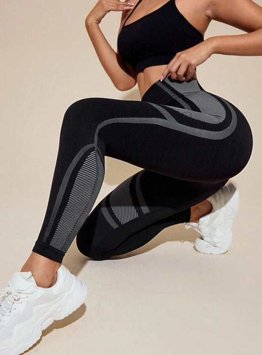 Black and Grey Curve-Sculpt Workout Leggings