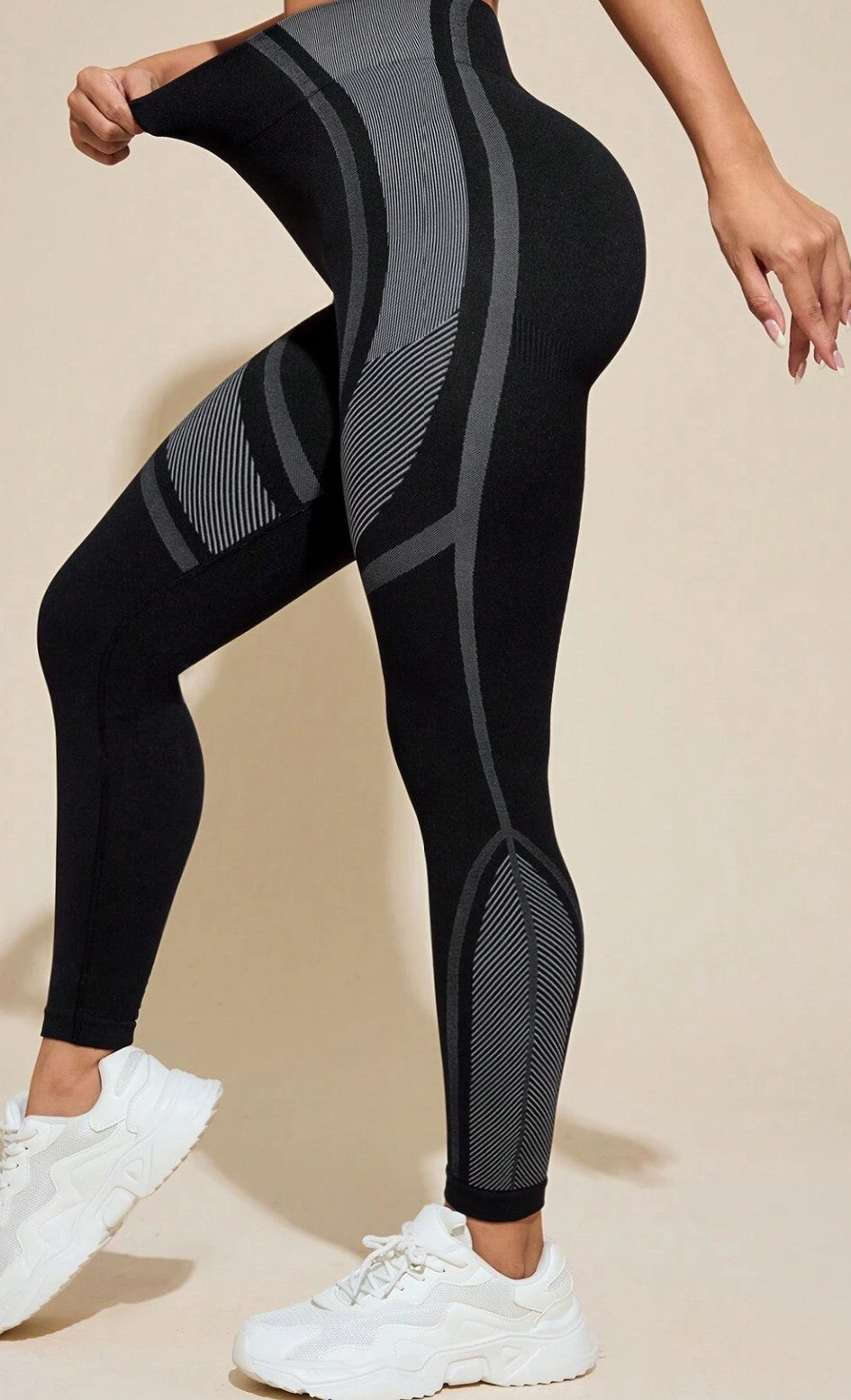 Black and Grey Curve-Sculpt Workout Leggings