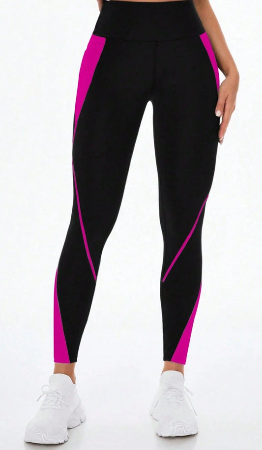 Black & Hot Pink Contrast High-Waist Leggings